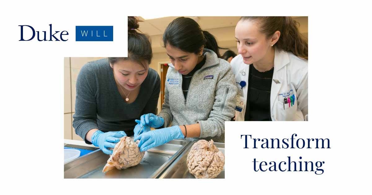 Duke Will teaser image: Duke medical students examine a human brain during a hands-on lesson